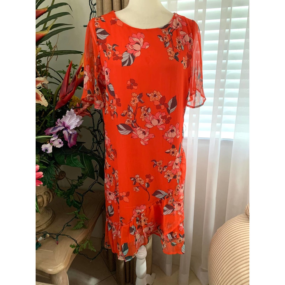 3/$15 A New Day Floral Print Short Sleeve Ruffle Wrap Dress in Red - Picture 5 of 14